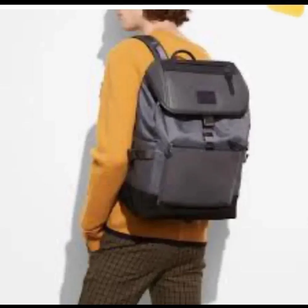 Coach grey leather black suede leage flap rucksack backpack manhattan league